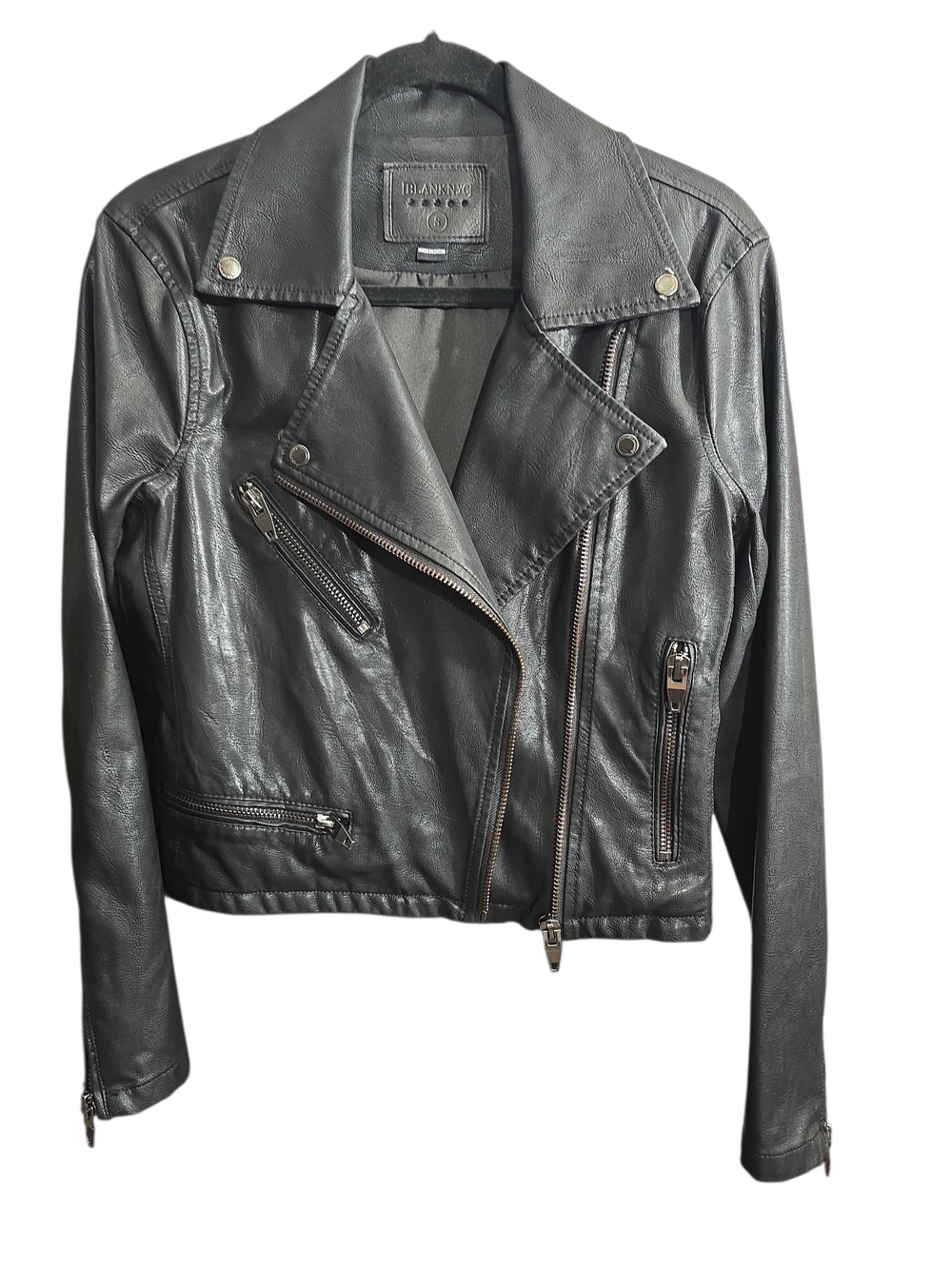 #299.Blank NYC Faux Black Leather Moto Biker Jacket